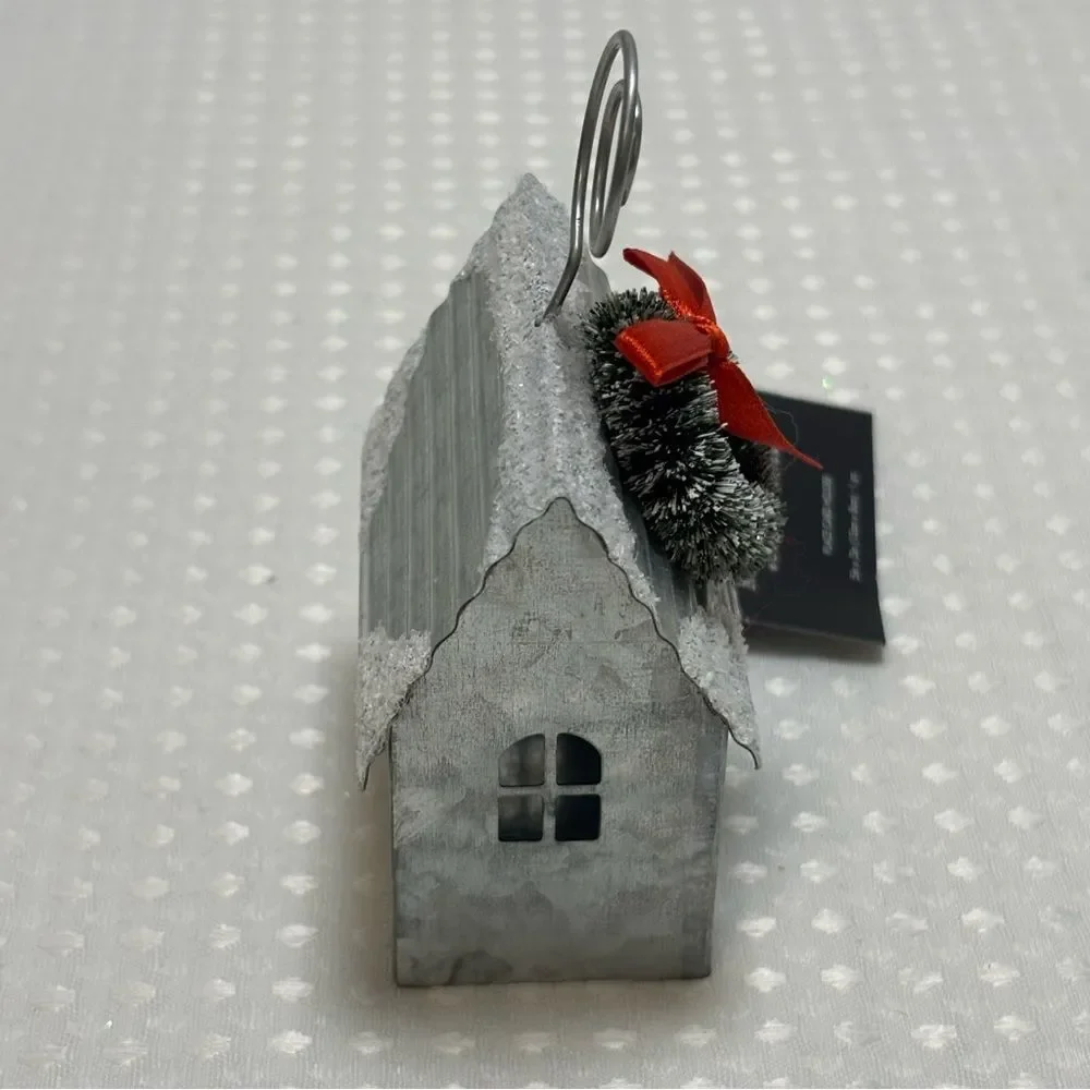 Silver and Red Metal Christmas Holiday Ornament Set